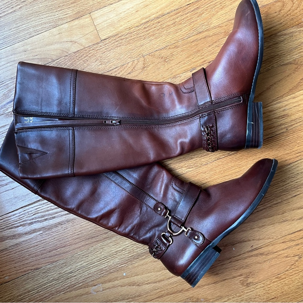 Brown leather knee-high boots